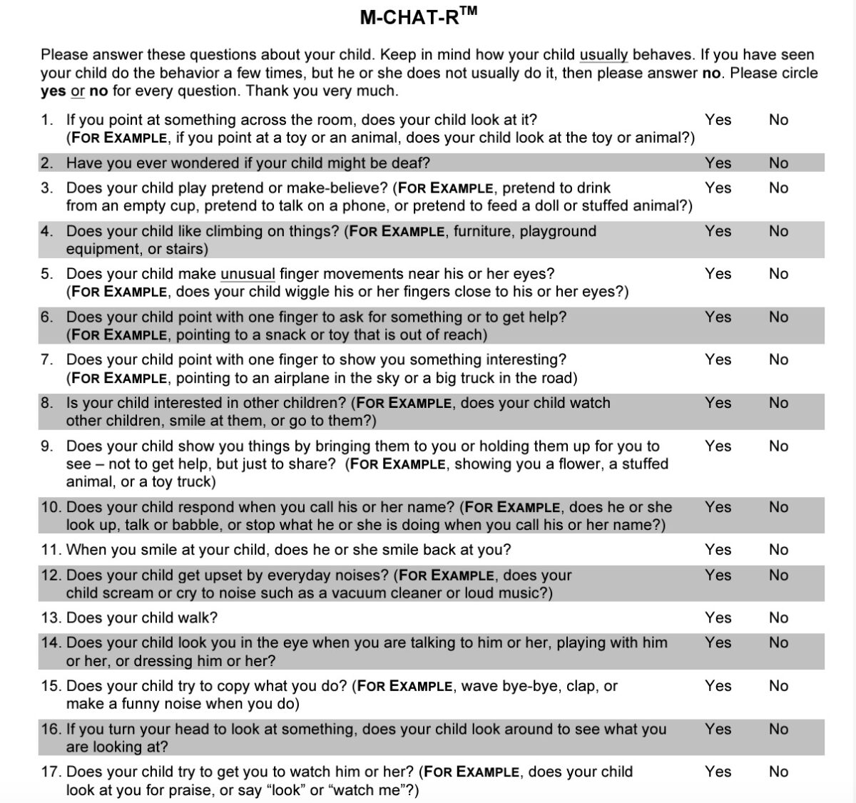 Autism screenings, such as the MCHAT-R can help identify red flags of autism in toddlers.